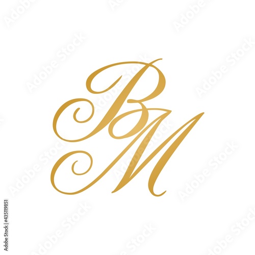 Initial letter BM, elegant monogram logo, luxury gold color