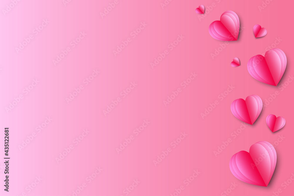 Folded paper heart background stacked together. Fuchsia color heart. Valentine Day Concept. Illustration abstract flat art design. Vector EPS 10.