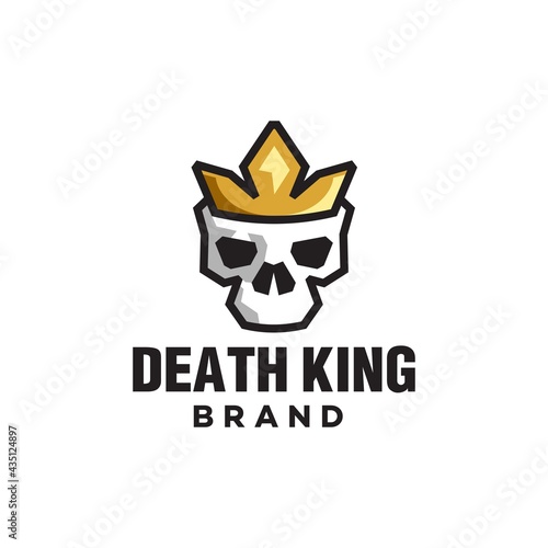 simple Crowned king skull logo vector, death king with royal gold crown mascot carton in minimal style
