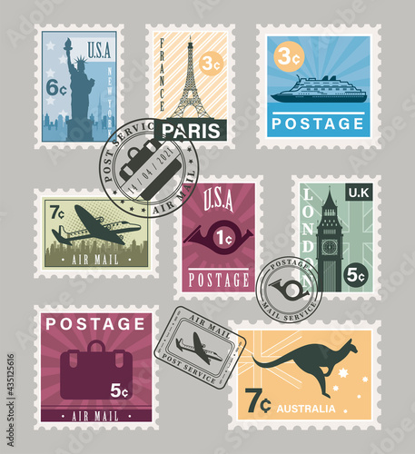 eleven postage stamps