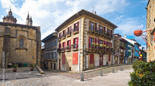 colorful streets of hondarribia town, Spain	
 photo