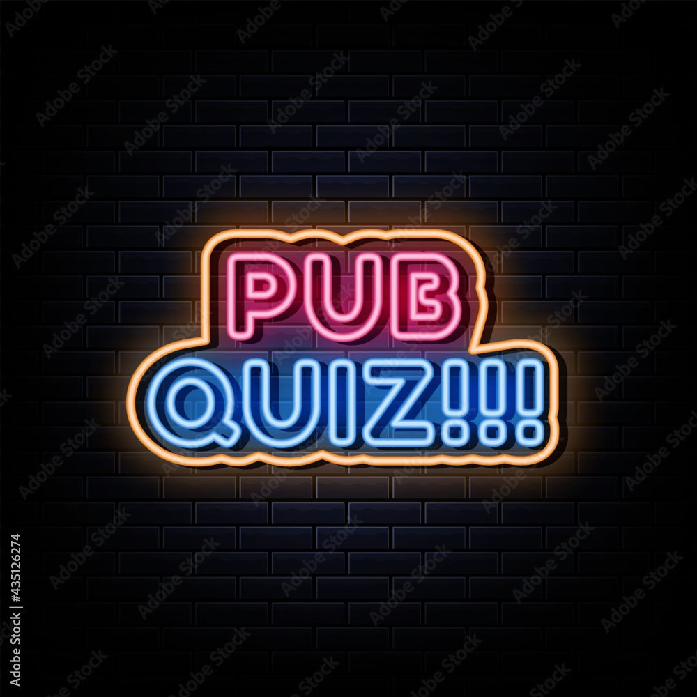 Obraz premium Pub quiz neon signs vector. Design template neon sign