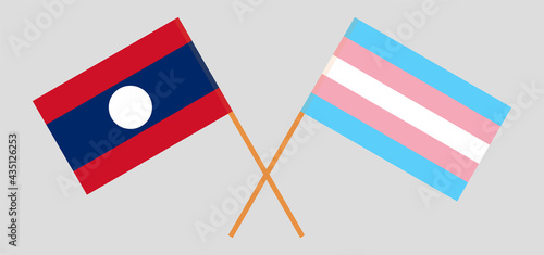 Crossed flags of Laos and Hong Kong. Official colors. Correct proportion