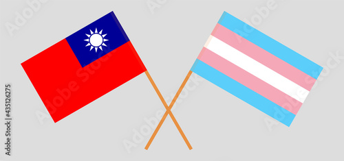 Crossed flags of Taiwan and Transgender Pride. Official colors. Correct proportion