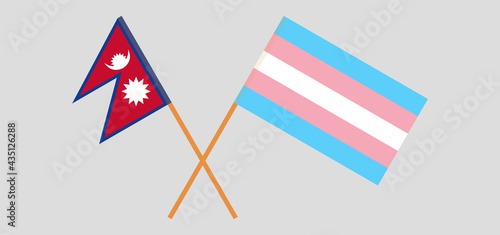 Crossed flags of Nepal and Transgender Pride. Official colors. Correct proportion