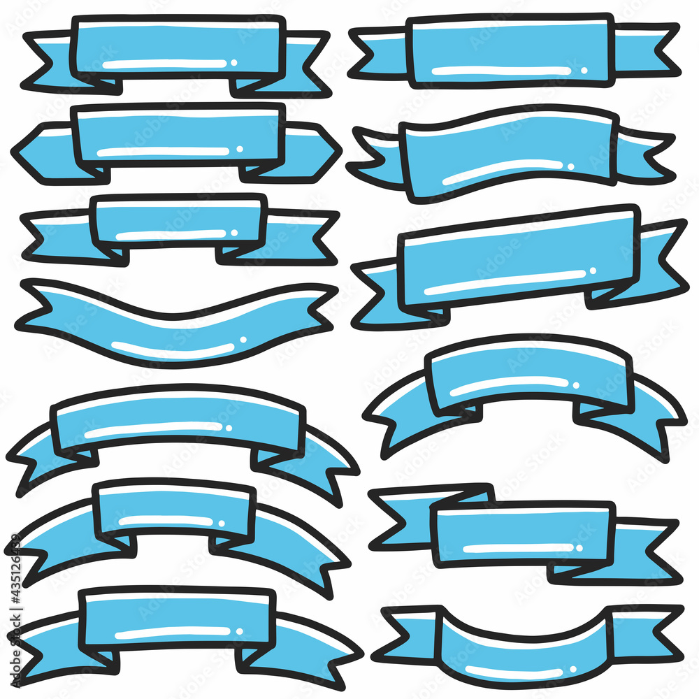 shape blue ribbon icon banner hand-drawn doodle art and design element.
