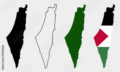 Set vector map flag of palestine isolated on white background. Vector illustration