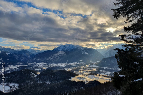 view of Berchtesgaden and its mountains in winter