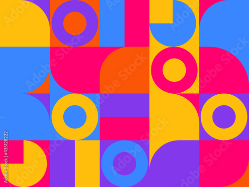 Geometric Abstract Bauhaus geometric pattern of vector background with rectangles, squares and circles