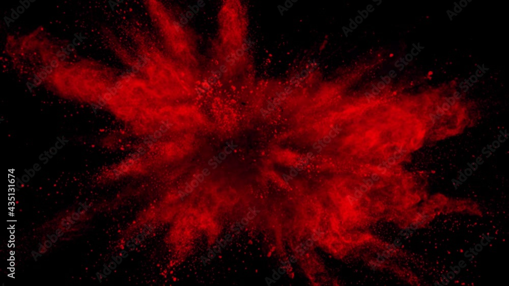 Super Slow Motion Shot of Red Powder Explosion Isolated on Black Background at 1000fps.