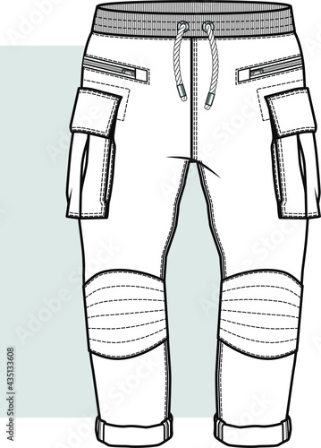 PANTS flat sketch for boys. Trousers Fashion Flat Technical Drawing Vector. You can use it for sewing pattern