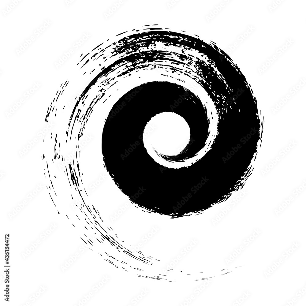 Grunge black spiral brush stroke. Vector illustration. Trendy design