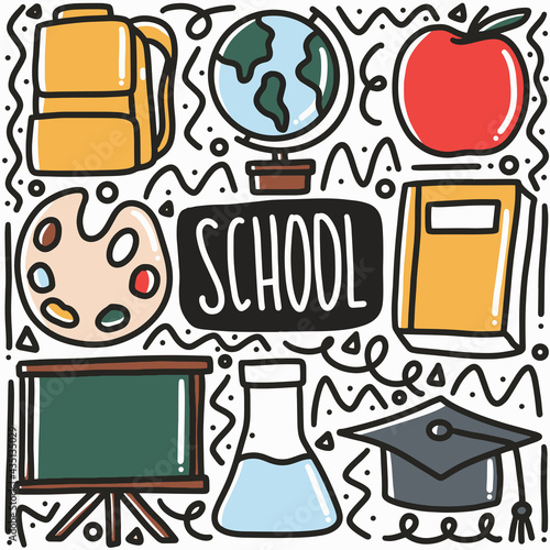 hand-drawn doodle school equipment art design element illustration.
