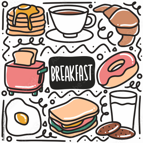 hand-drawn doodle breakfast food art design element illustration