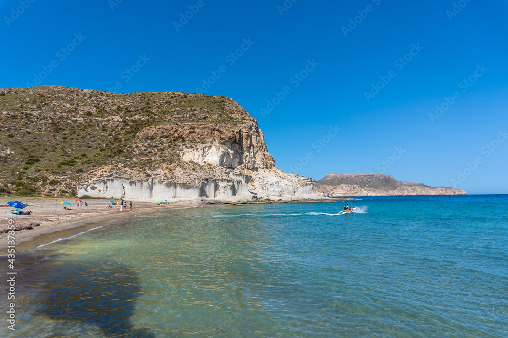 Playa de Enmedio in Cabo de Gata on a beautiful summer day, Almería. Mediterranean sea, spain