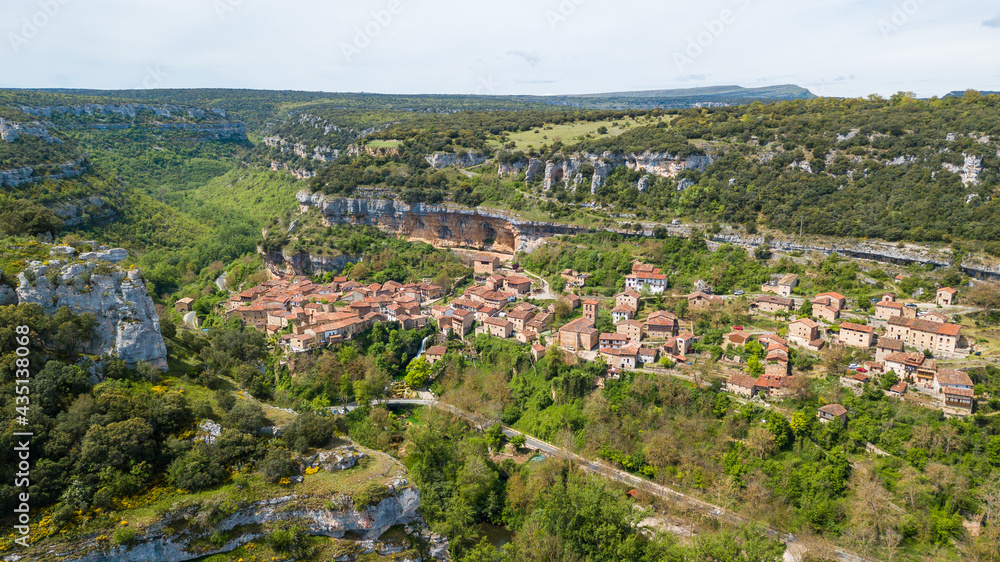 aerial view of orbaneja del castillo medieval town in Burgos province, spain