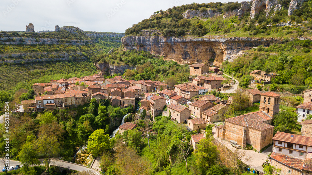 aerial view of orbaneja del castillo medieval town in Burgos province, spain