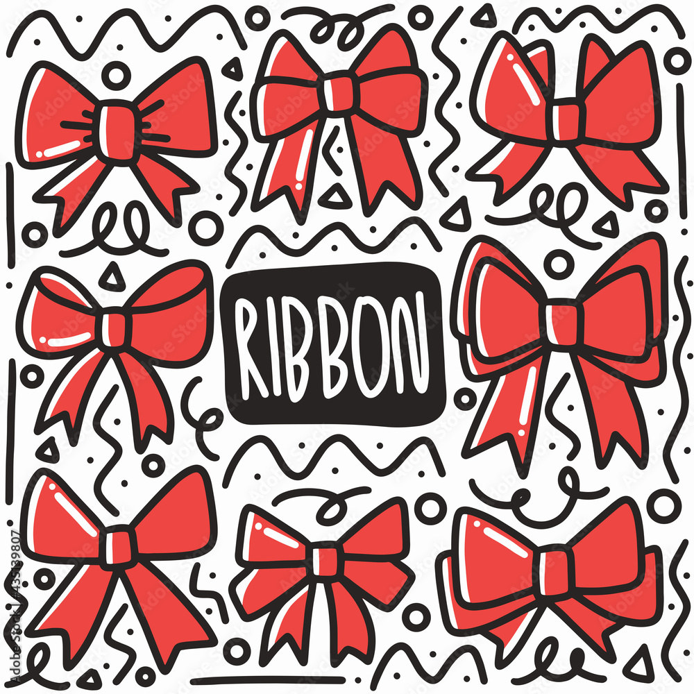 red ribbon icon banner hand-drawn doodle art and design element red ribbon icon banner hand-drawn doodle art and design element