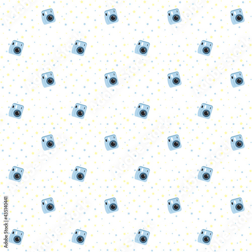A pattern of instant cameras and stars. Polaroid