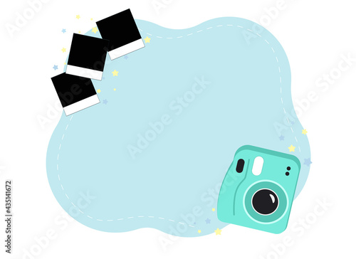 Memories photo concept. Instant camera with photos and stars. Polaroid