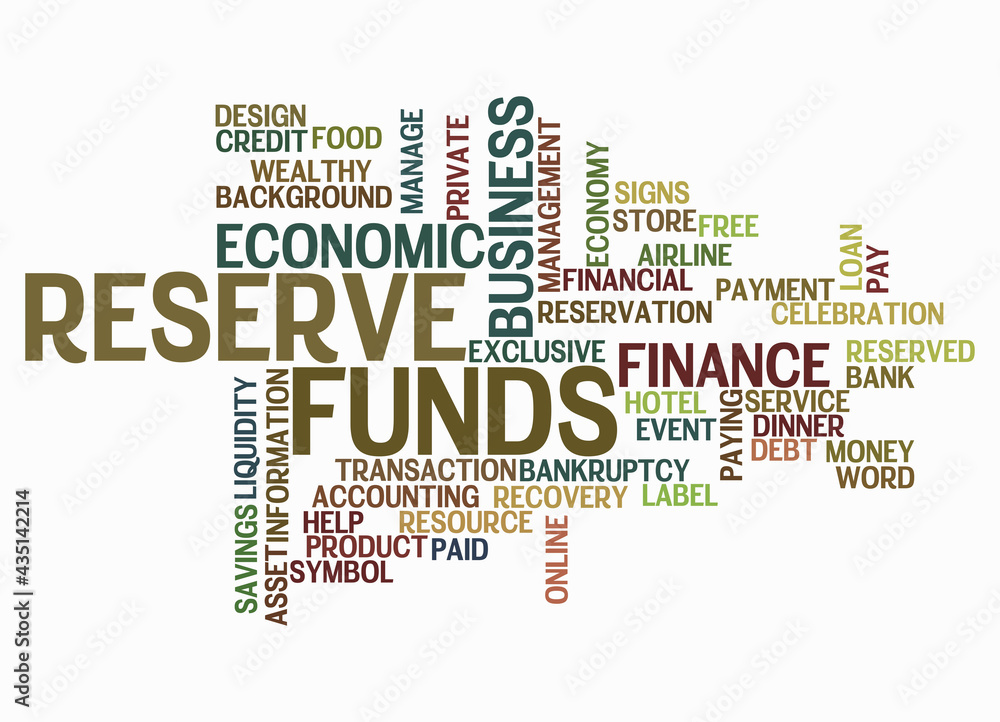 Word Cloud with RESERVE FUNDS concept, isolated on a white background

