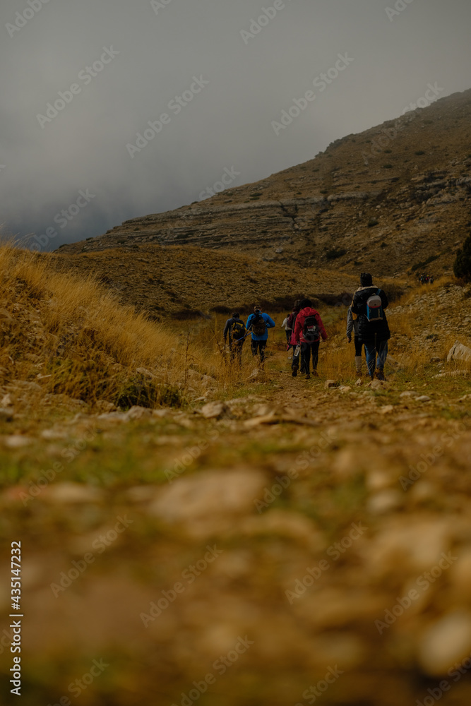 group of hikers in the mountains