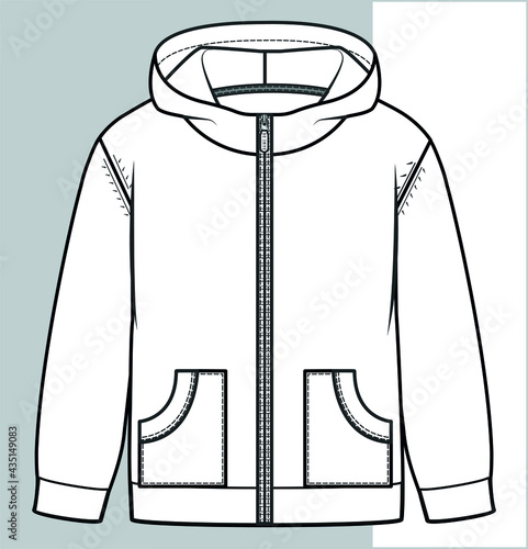 Hooded jacket. Zipper Sweatshirt Design Template Vector. Sweatshirt fashion flat sketch. isolated sweatshirt sketch in your fashion collection will be a great start.