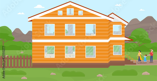 Happy family is moving in new country house