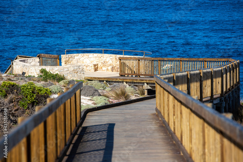 The wooden boardwalk down to to Admirals Arch on Kangaroo Island South Australia on May 8th 2021