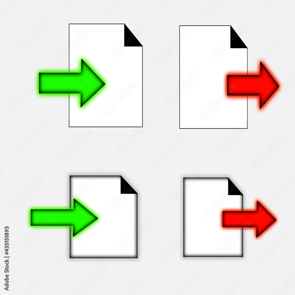 Export and import file icons. Upload, download sign.Save or open file. Share document symbol. Interface button. Element for design website etc. Export and import file icons. Upload, download sign.Save or open file. Share document symbol. Interface button. Element for design website etc.