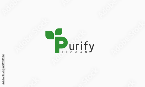 Letter P with leaf flat and minimal logo vector design
