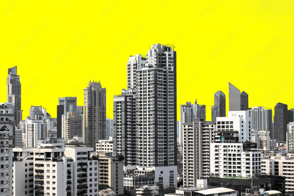 Tall buildings and condominium on the yellow background