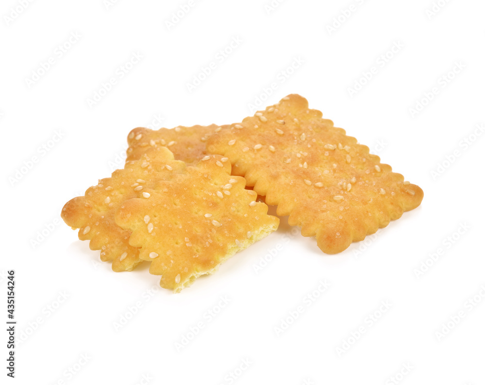 Crispy breads with sesame , crackers, isolated on white background.