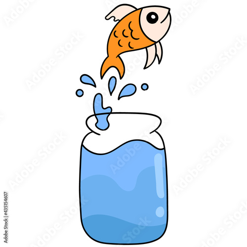 goldfish often jump out of the aquarium bottle, doodle icon image kawaii