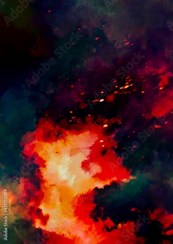 幻想的な燃え上がる夜空の炎のテクスチャ背景 