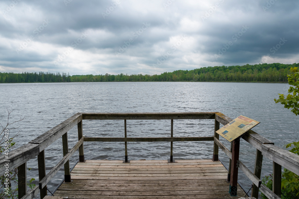 A rickety pier acts as a lookout over Schmidt Lake near the Greenock Swamp in Ontario. A rickety pier acts as a lookout over Schmidt Lake near the Greenock Swamp in Ontario.