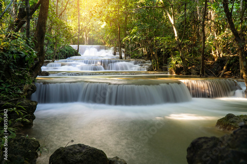 Waterfalls in the beautiful nature. Magic Water falls famous in Kanchanaburi  Thailand. Huai Mae Khamin Waterfall - 7-tier water falls in a national park.