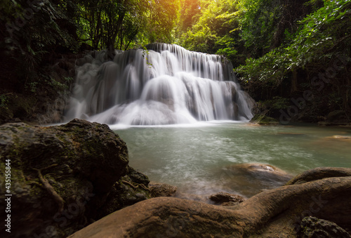 Fototapeta Naklejka Na Ścianę i Meble -  Waterfalls in the beautiful nature. Magic Water falls famous in Kanchanaburi, Thailand. Huai Mae Khamin Waterfall - 7-tier water falls in a national park.