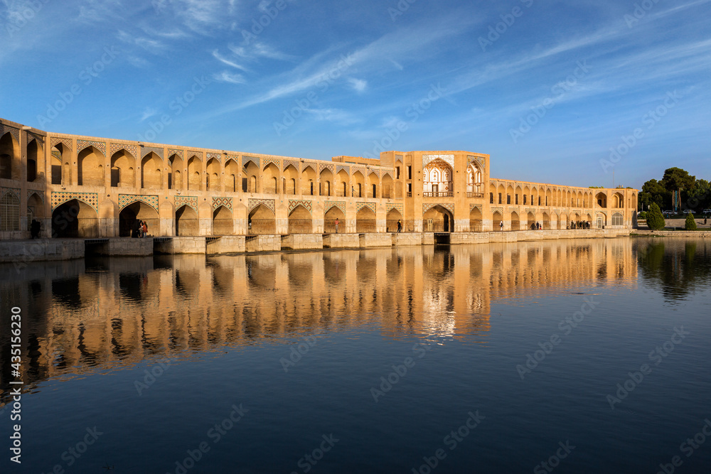 The Khaju Bridge is one of the historical bridges on the Zayanderud, the largest river of the Iranian Plateau, in Isfahan, Iran.