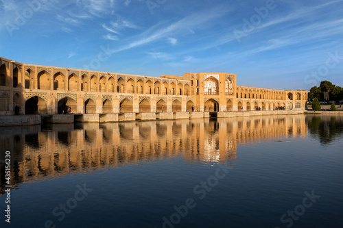The Khaju Bridge is one of the historical bridges on the Zayanderud, the largest river of the Iranian Plateau, in Isfahan, Iran. photo