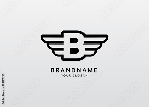 Letter B logotype with two wings emblem