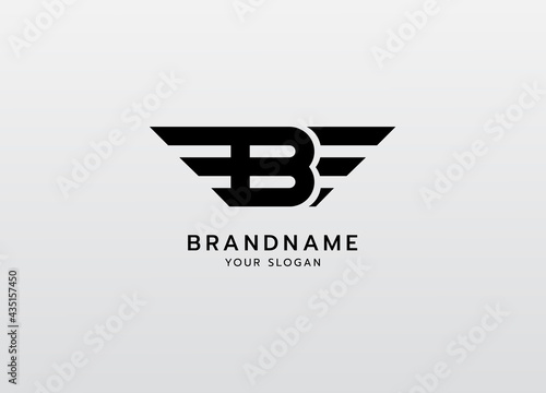 Letter B logotype with two wings emblem bold line design photo