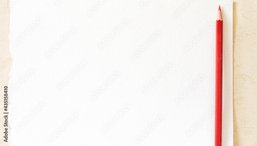 Background with white sheet of paper and red pencil Background with white sheet of paper and red pencil