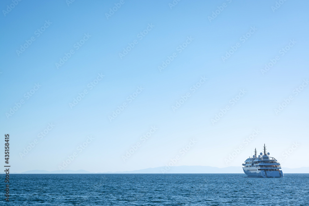 Sea view, skyline and receding sea ferry