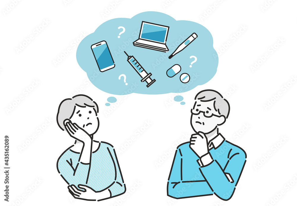 ワクチン予防に不安なシニアのベクターイラスト素材 アイコン ピクトグラム Stock Vector Adobe Stock