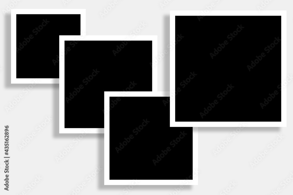 4 Square photo frames in black and white colors with clean decorative borders and random layout. Used as a collage template to place your pictures or photographs easily in an old classic look. 4 Square photo frames in black and white colors with clean decorative borders and random layout. Used as a collage template to place your pictures or photographs easily in an old classic look.