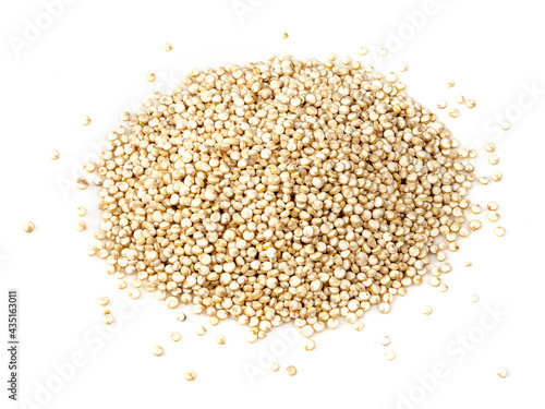Photos handful of quinoa seeds closeup on white