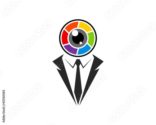 Rainbow lens camera with tuxedo like people with head camera