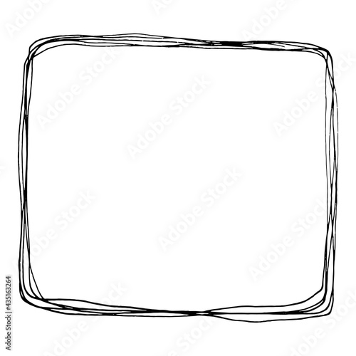 Doodle frame, wreath, border. Black and white illustration isolated.