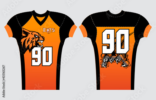American Football jersey design with an elegant edgy and wild look. Football gear template mockup perfect fit for all sports. The designs that go on casual wear, shirts, fashions apparels, and all kin